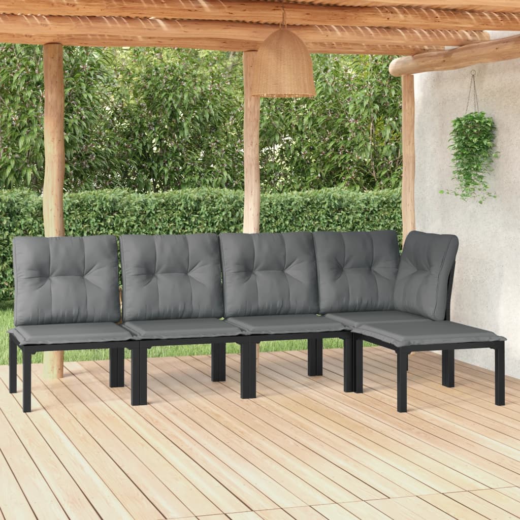 5-delige Loungeset poly rattan zwart en grijs is nu te koop bij PeponiXL, paradijselijk wonen!