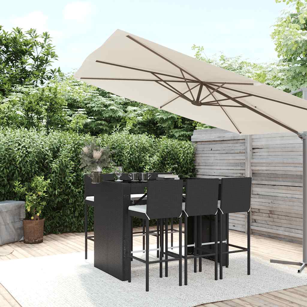 7-delige Tuinbarset met kussens poly rattan zwart is nu te koop bij PeponiXL, paradijselijk wonen!