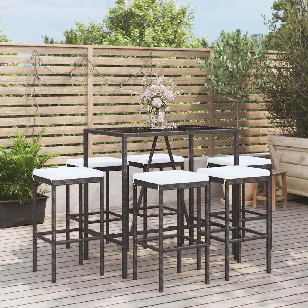 7-delige Tuinbarset met kussens poly rattan zwart is nu te koop bij PeponiXL, paradijselijk wonen!