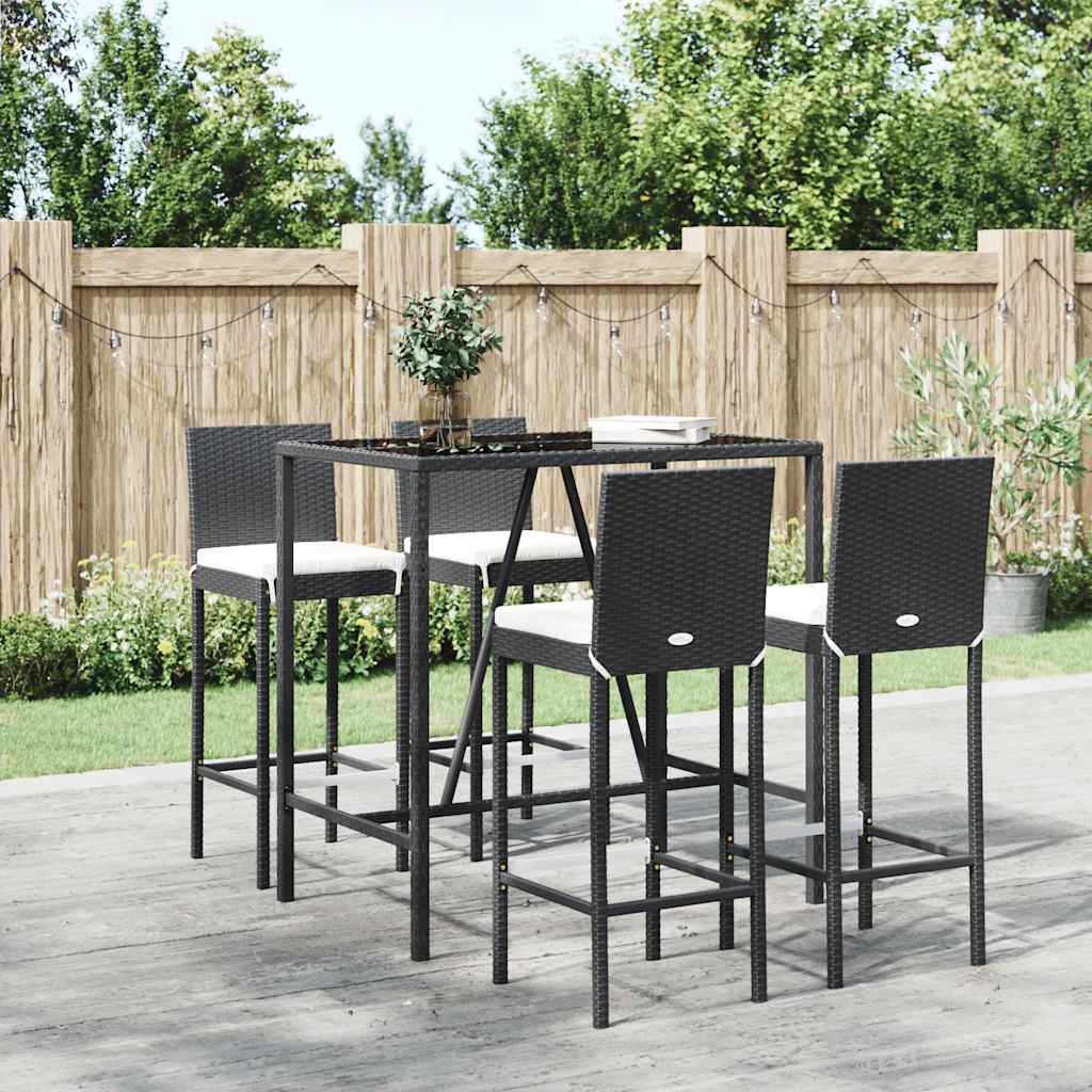 5-delige Tuinbarset met kussens poly rattan zwart is nu te koop bij PeponiXL, paradijselijk wonen!
