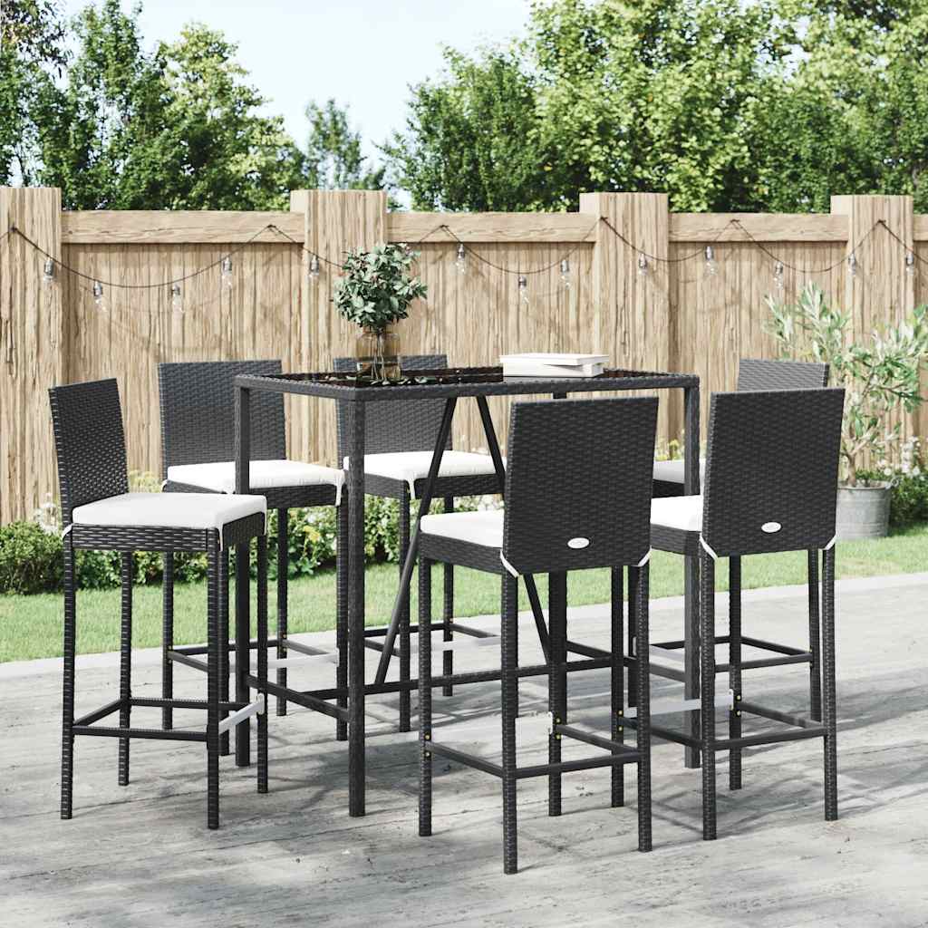 7-delige Tuinbarset met kussens poly rattan zwart is nu te koop bij PeponiXL, paradijselijk wonen!