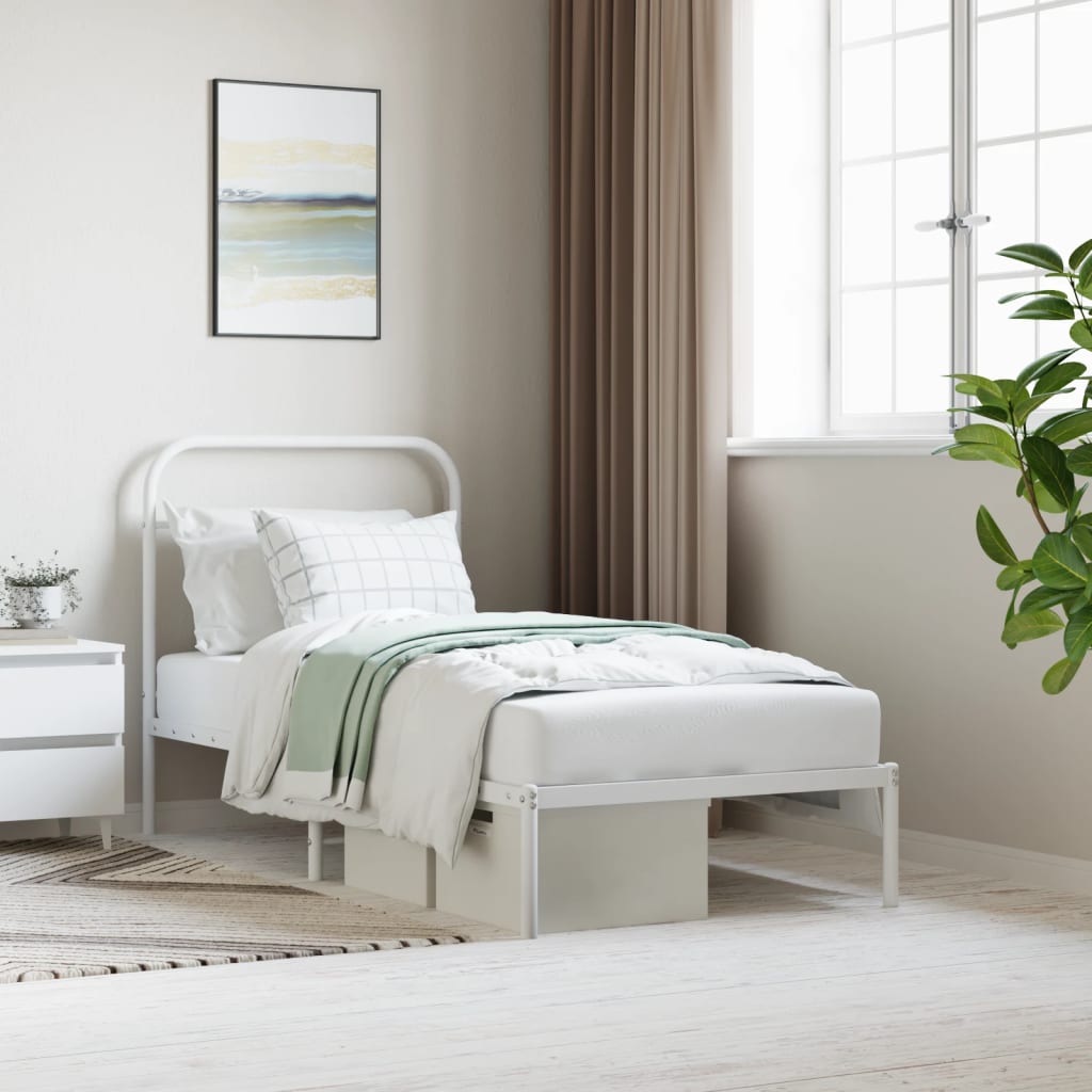 Bedframe met hoofdbord metaal wit 90x190 cm is nu te koop bij PeponiXL, paradijselijk wonen!