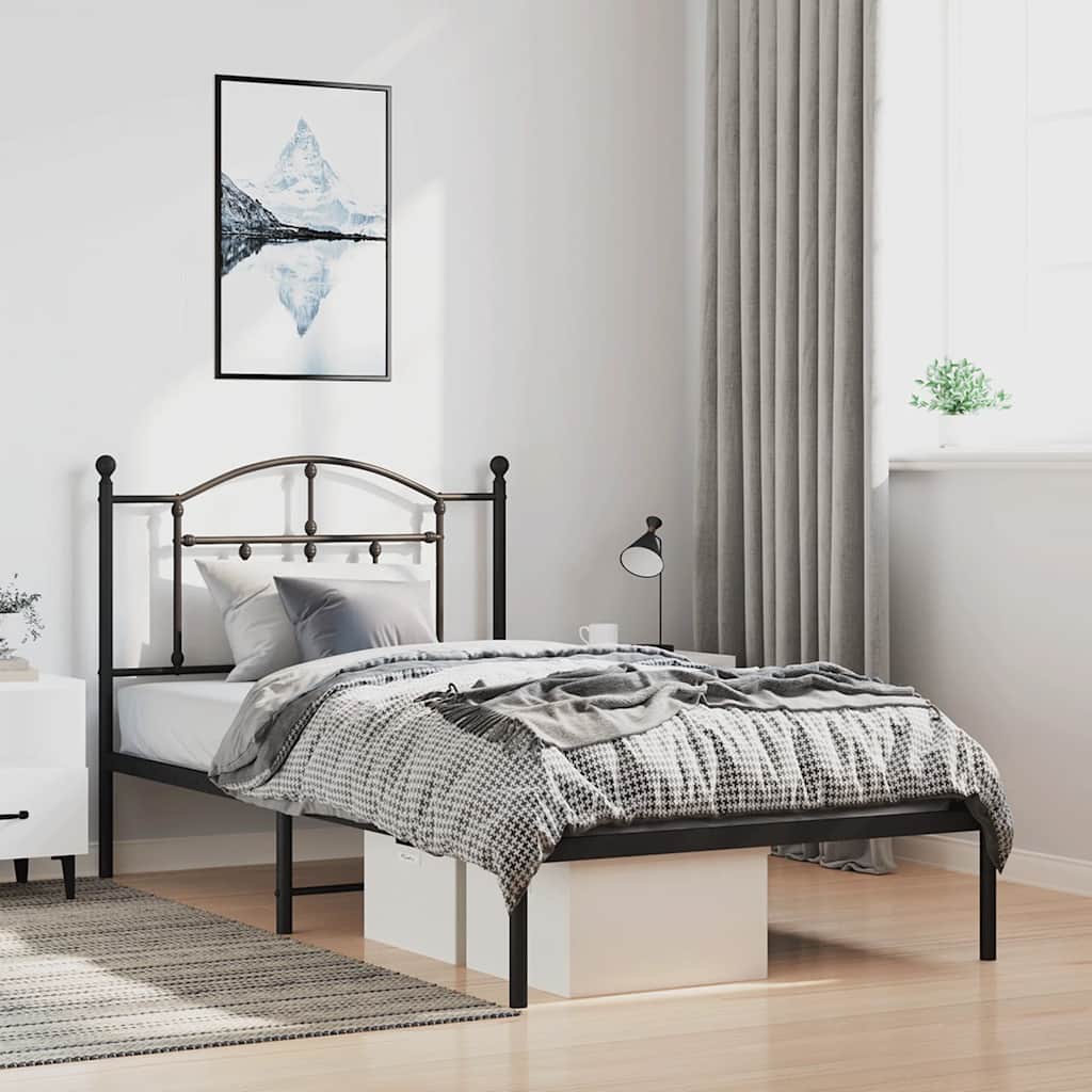 Bedframe met hoofdbord metaal zwart 100x190 cm is nu te koop bij PeponiXL, paradijselijk wonen!
