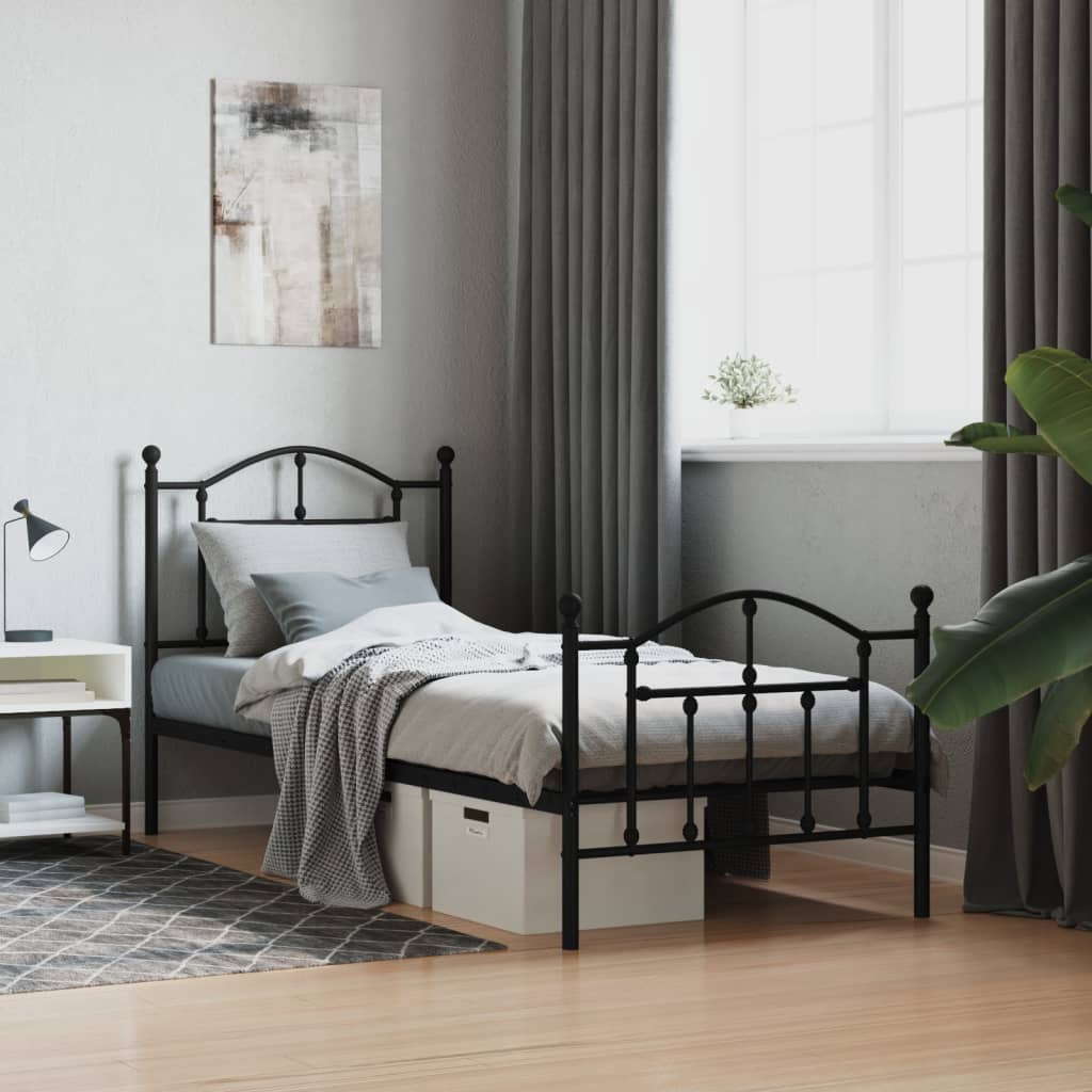 Bedframe met hoofd- en voeteneinde metaal zwart 90x200 cm is nu te koop bij PeponiXL, paradijselijk wonen!