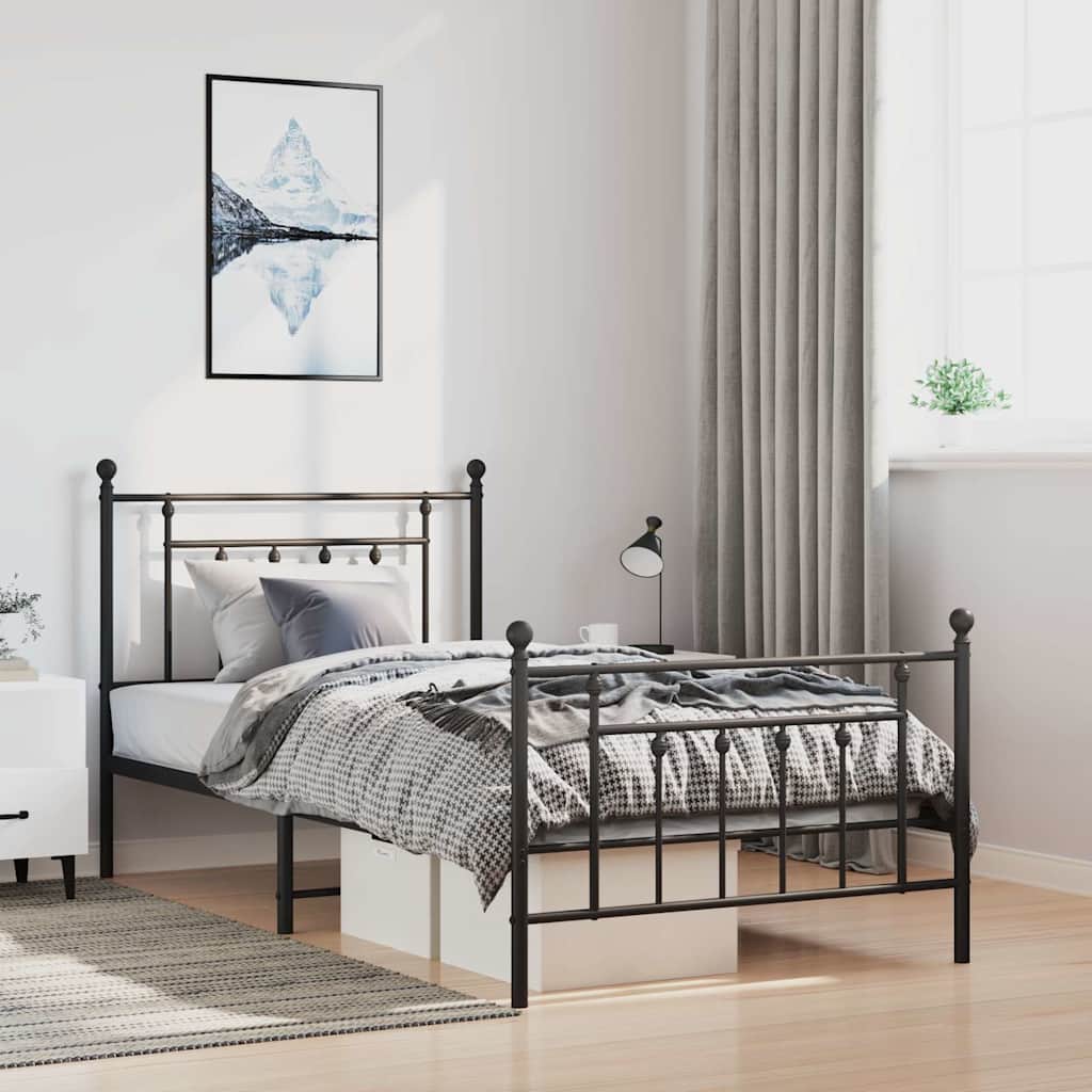 Bedframe met hoofd- en voeteneinde metaal zwart 100x190 cm is nu te koop bij PeponiXL, paradijselijk wonen!