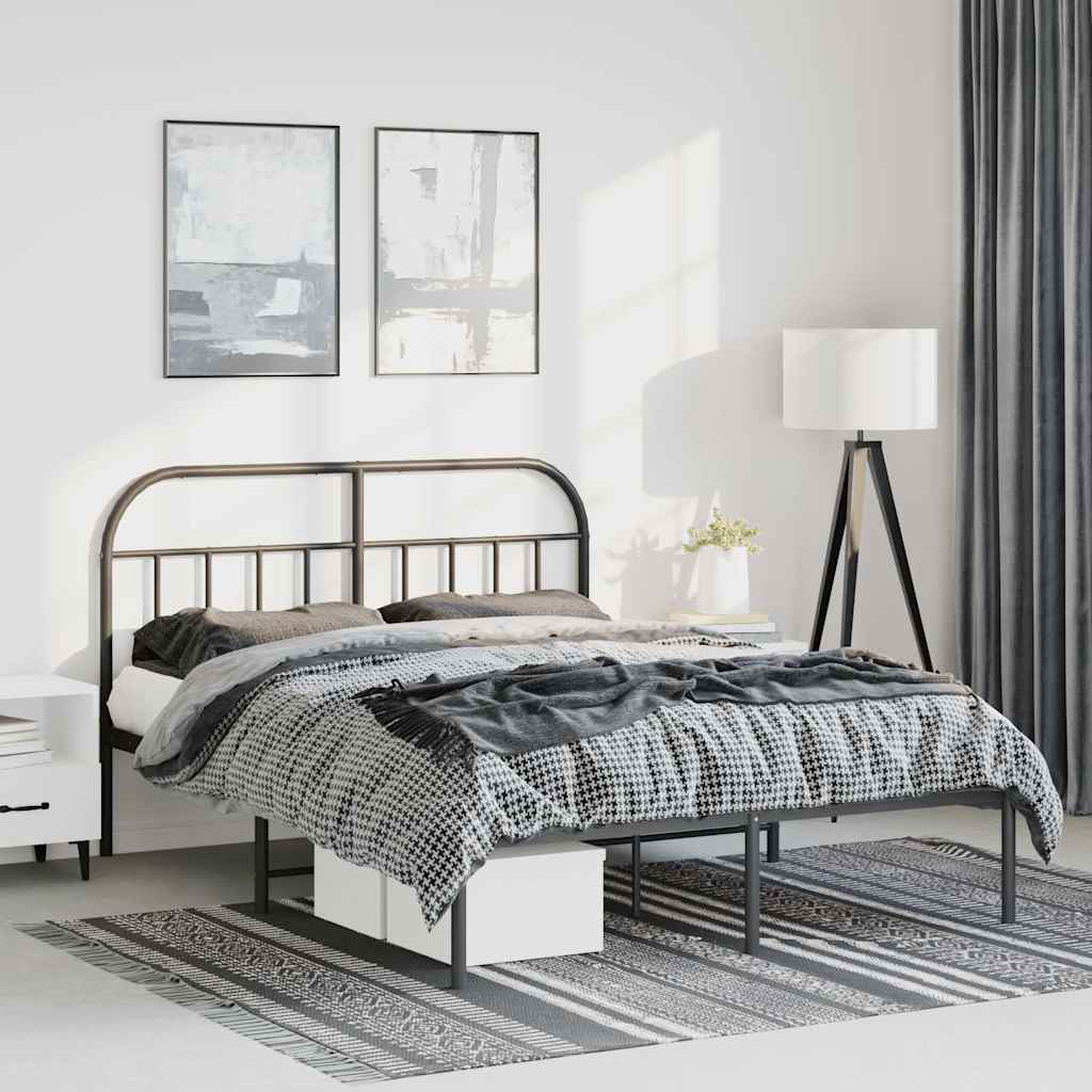 Bedframe met hoofdbord metaal zwart 135x190 cm is nu te koop bij PeponiXL, paradijselijk wonen!
