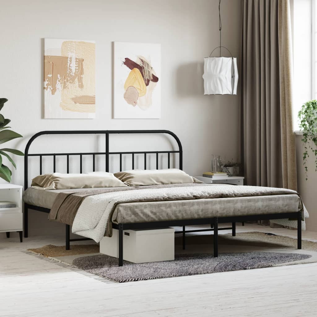 Bedframe met hoofdbord metaal zwart 180x200 cm is nu te koop bij PeponiXL, paradijselijk wonen!