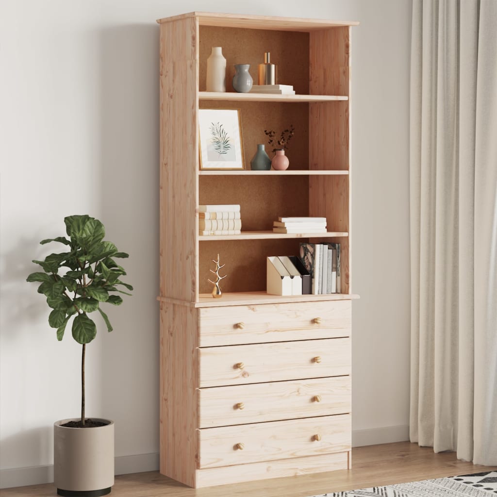 Boekenkast met lades ALTA 77x35x186,5 cm massief grenenhout is nu te koop bij PeponiXL, paradijselijk wonen!