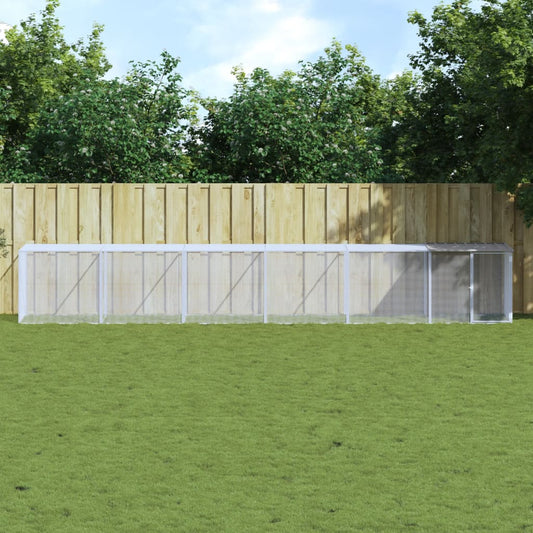 Kippenhok met dak 603x98x90 cm gegalvaniseerd staal lichtgrijs is nu te koop bij PeponiXL, paradijselijk wonen!