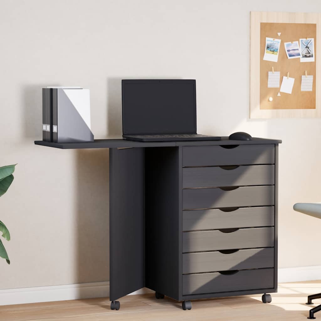 Ladekast met bureau MOSS verrijdbaar massief grenenhout grijs is nu te koop bij PeponiXL, paradijselijk wonen!