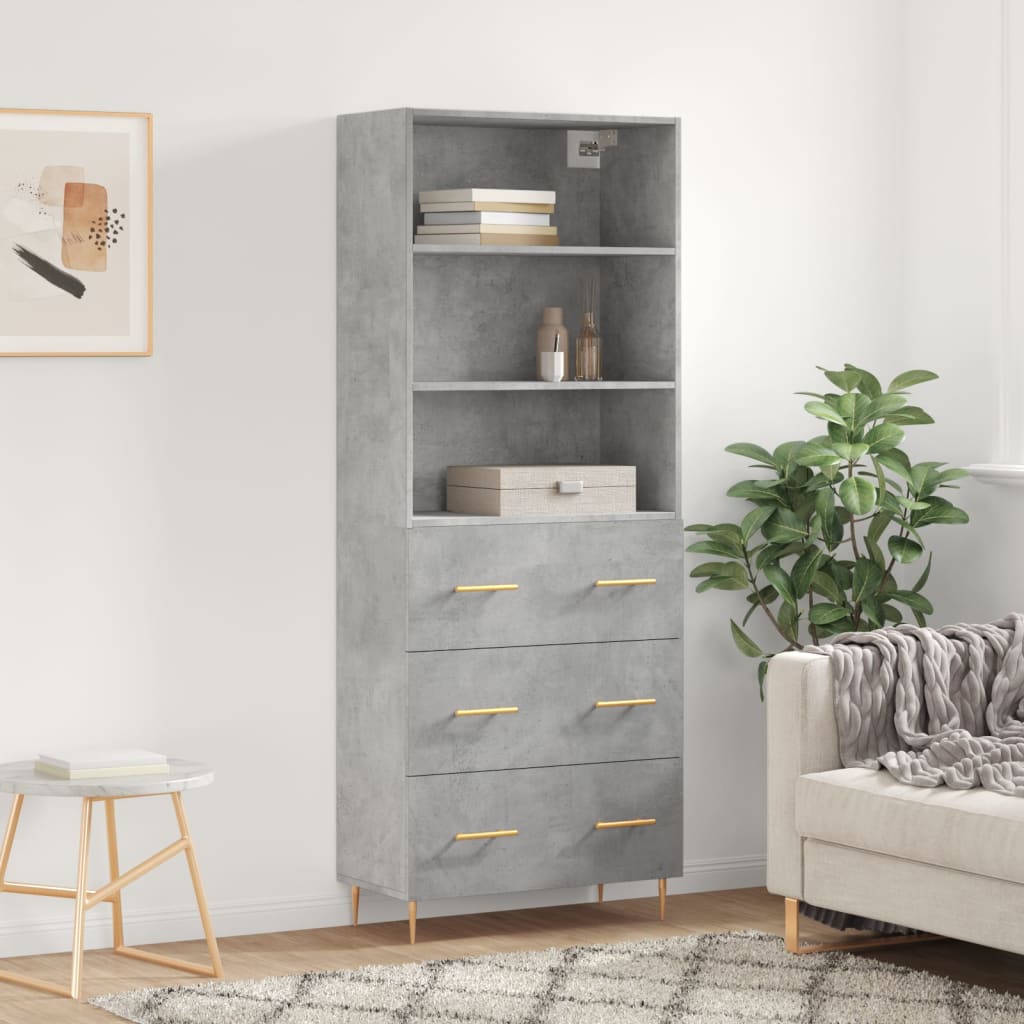Hoge kast 69,5x34x180 cm bewerkt hout betongrijs is nu te koop bij PeponiXL, paradijselijk wonen!