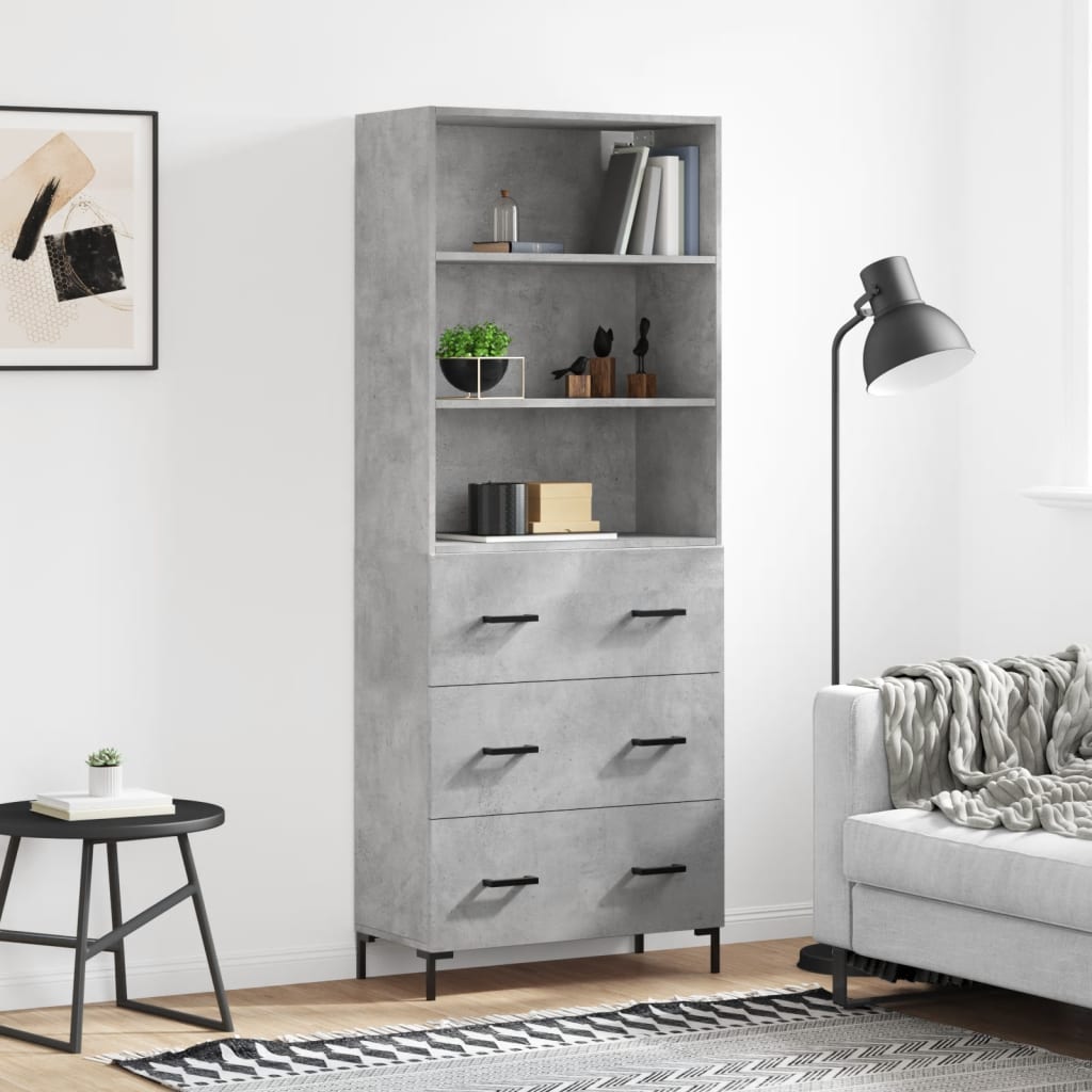 Hoge kast 69,5x34x180 cm bewerkt hout betongrijs is nu te koop bij PeponiXL, paradijselijk wonen!
