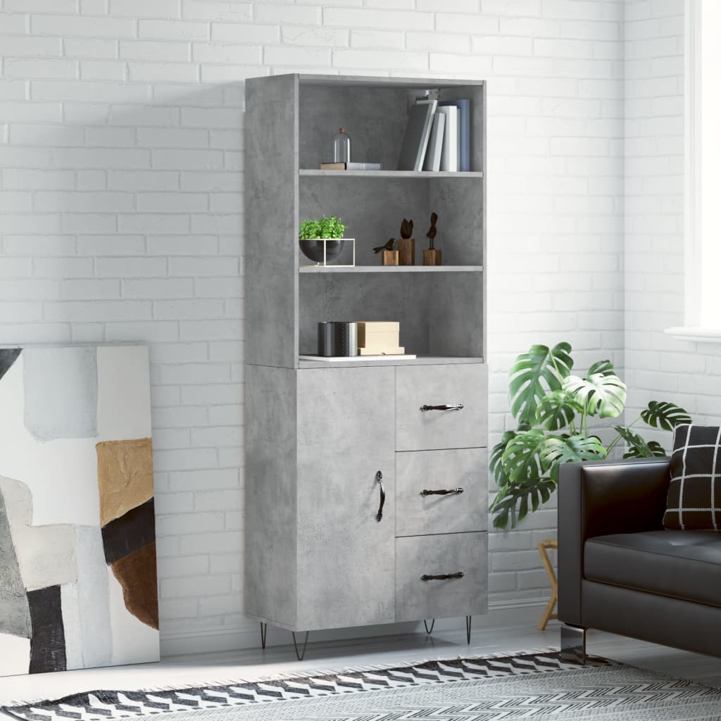 Hoge kast 69,5x34x180 cm bewerkt hout betongrijs is nu te koop bij PeponiXL, paradijselijk wonen!