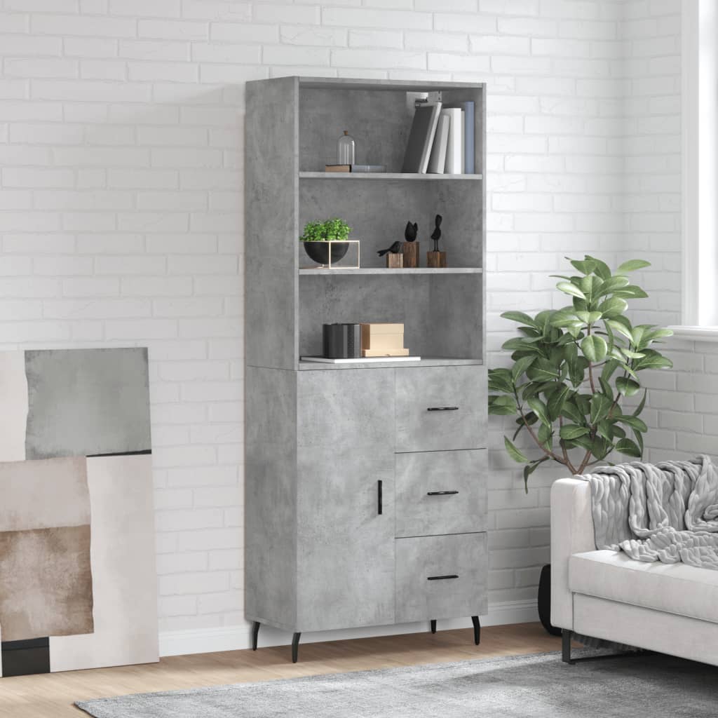 Hoge kast 69,5x34x180 cm bewerkt hout betongrijs is nu te koop bij PeponiXL, paradijselijk wonen!
