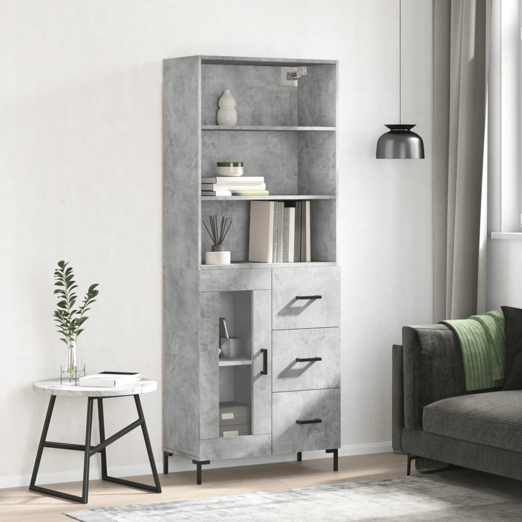 Hoge kast 69,5x34x180 cm bewerkt hout betongrijs is nu te koop bij PeponiXL, paradijselijk wonen!