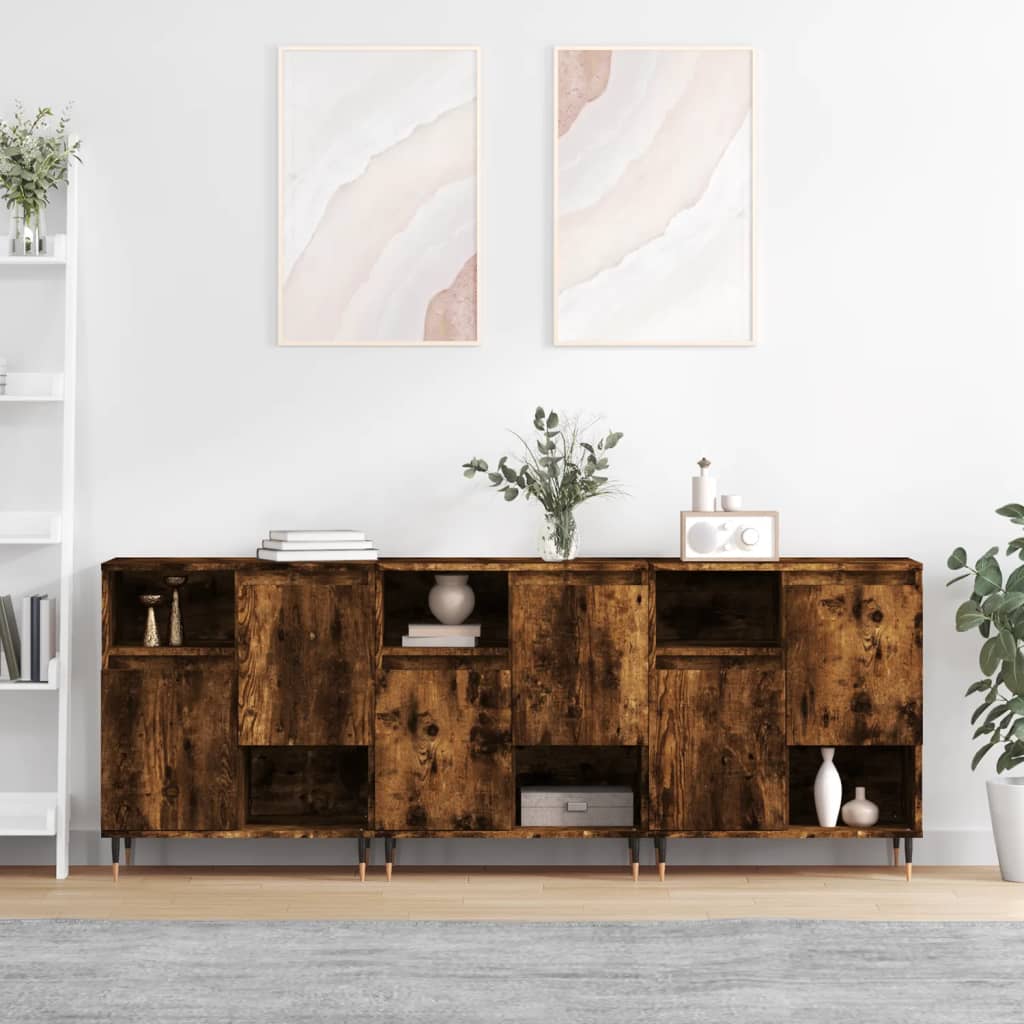 Dressoirs 3 st bewerkt hout gerookt eikenkleurig is nu te koop bij PeponiXL, paradijselijk wonen!