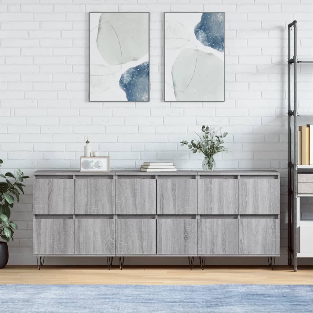 Dressoirs 3 st bewerkt hout grijs sonoma eikenkleurig is nu te koop bij PeponiXL, paradijselijk wonen!