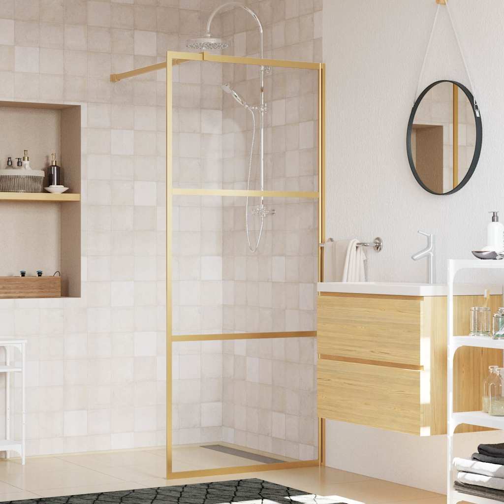 Inloopdouchewand transparant 90x195 cm ESG-glas goudkleurig is nu te koop bij PeponiXL, paradijselijk wonen!