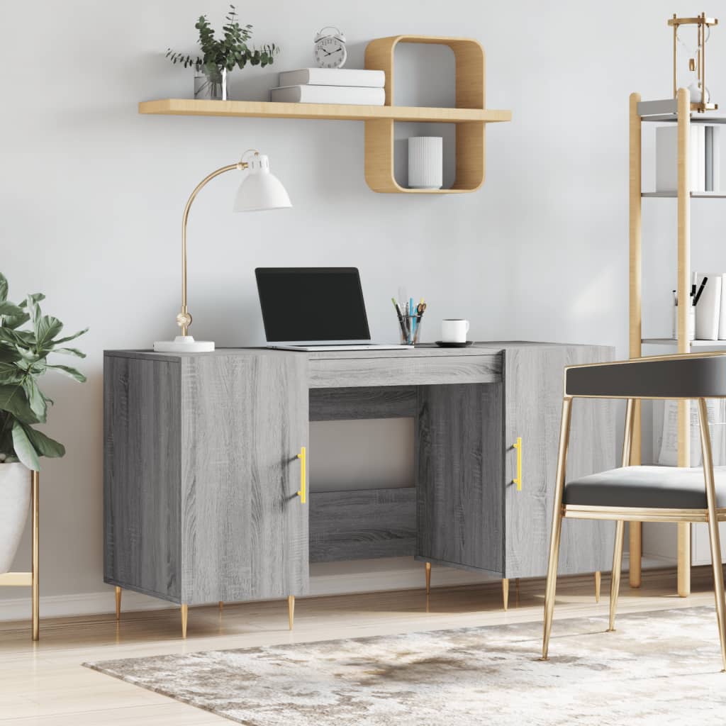 Bureau 140x50x75 cm bewerkt hout grijs sonoma eikenkleurig is nu te koop bij PeponiXL, paradijselijk wonen!