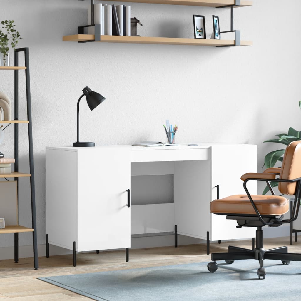 Bureau 140x50x75 cm bewerkt hout hoogglans wit is nu te koop bij PeponiXL, paradijselijk wonen!