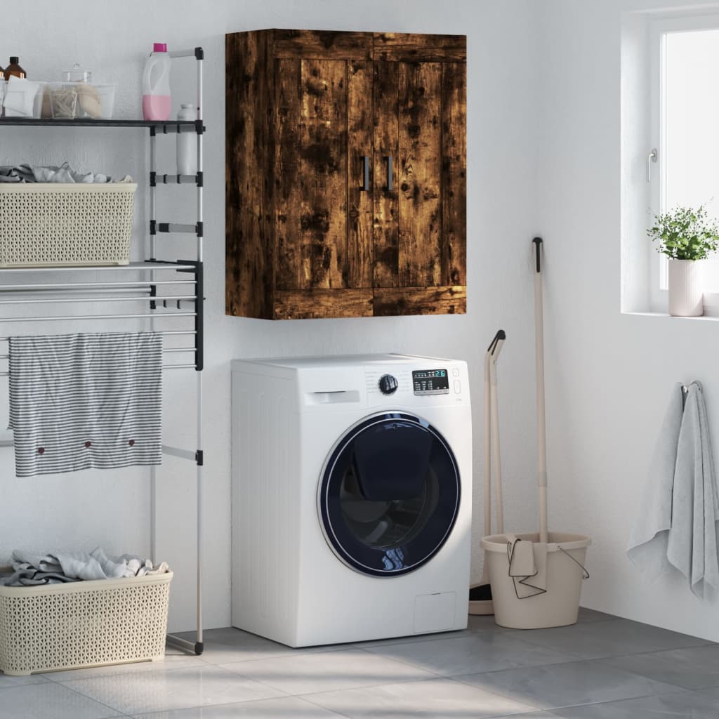 Wandkast 69,5x34x90 cm bewerkt hout gerookt eikenkleurig is nu te koop bij PeponiXL, paradijselijk wonen!