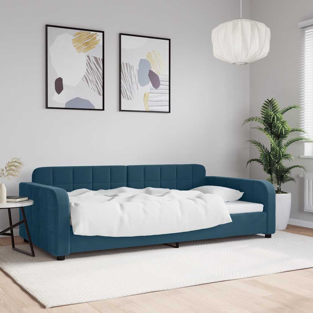 Slaapbank 100x200 cm fluweel blauw is nu te koop bij PeponiXL, paradijselijk wonen!