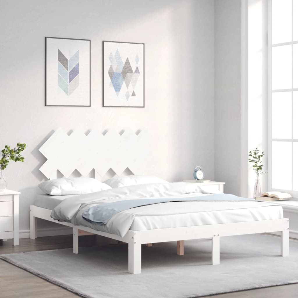 Bedframe met hoofdbord massief hout wit is nu te koop bij PeponiXL, paradijselijk wonen!