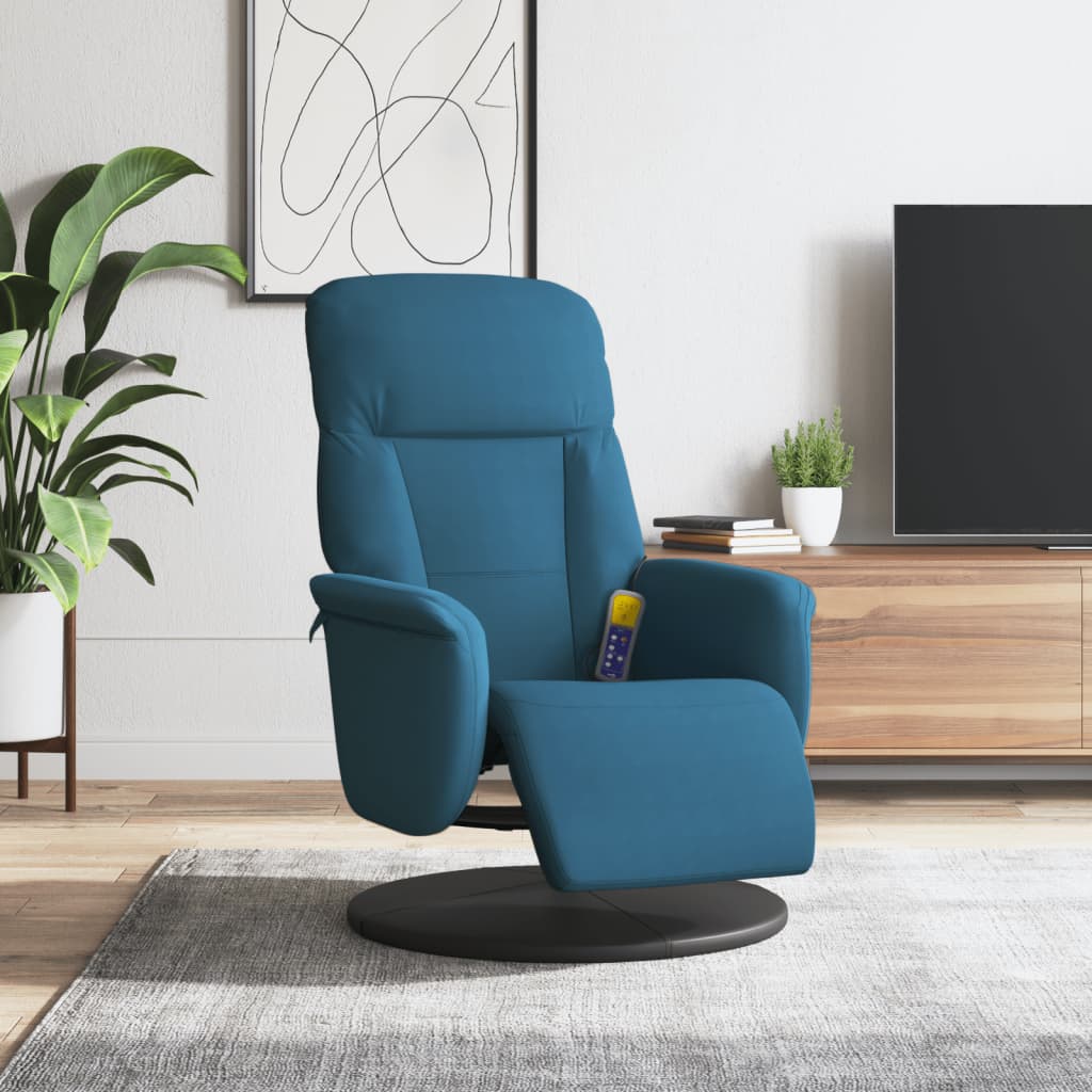 Massagestoel verstelbaar met voetensteun fluweel blauw is nu te koop bij PeponiXL, paradijselijk wonen!