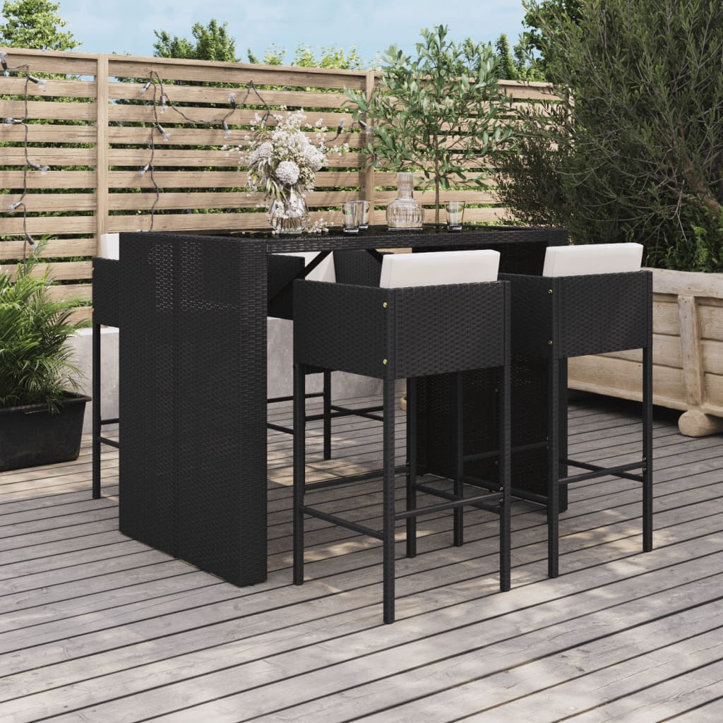 5-delige Tuinbarset met kussens poly rattan zwart is nu te koop bij PeponiXL, paradijselijk wonen!