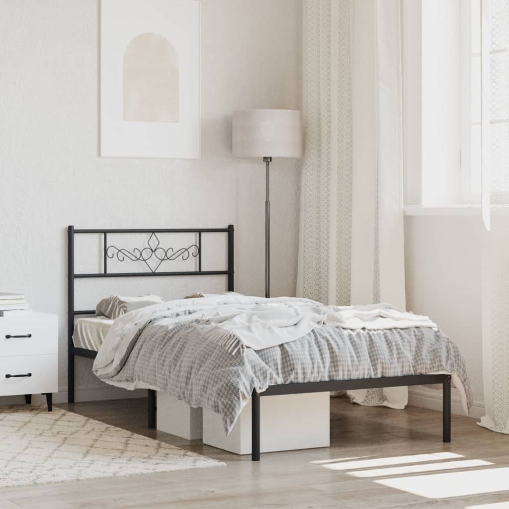 Bedframe met hoofdbord metaal zwart 90x200 cm is nu te koop bij PeponiXL, paradijselijk wonen!