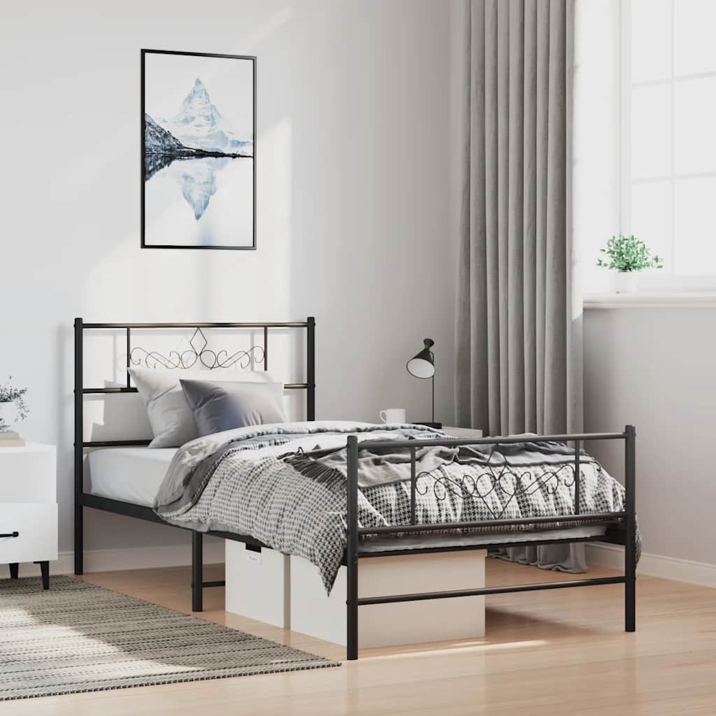 Bedframe met hoofd- en voeteneinde metaal zwart 100x190 cm is nu te koop bij PeponiXL, paradijselijk wonen!