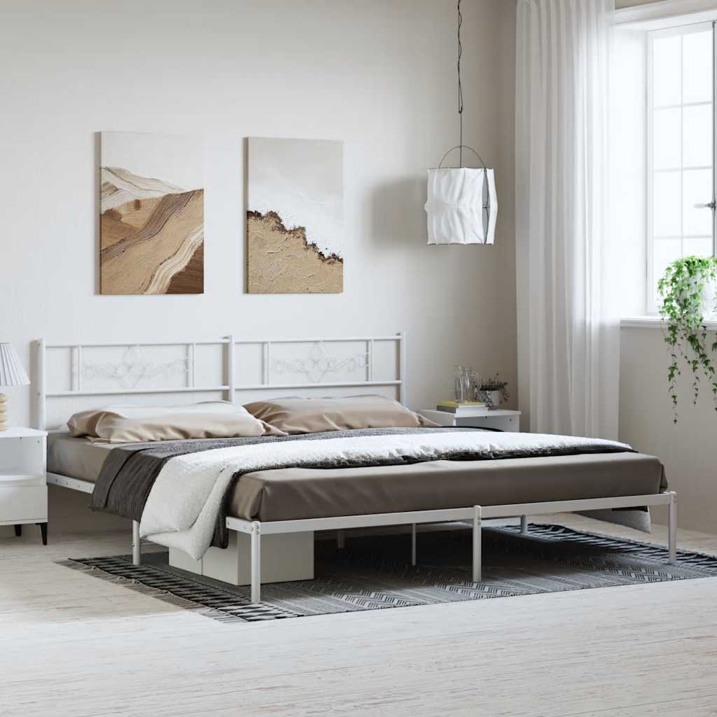 Bedframe met hoofdbord metaal wit 193x203 cm is nu te koop bij PeponiXL, paradijselijk wonen!