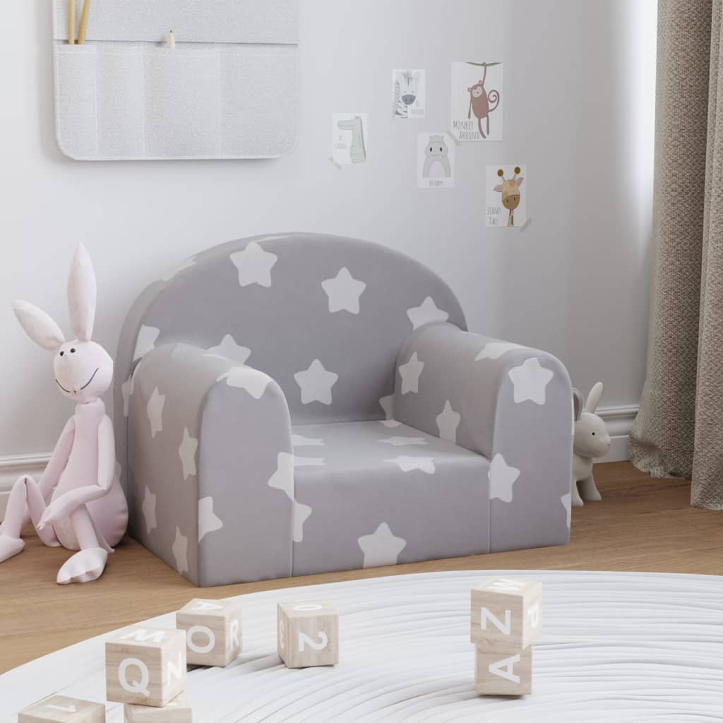 Kinderbank met sterren zacht pluche lichtgrijs is nu te koop bij PeponiXL, paradijselijk wonen!