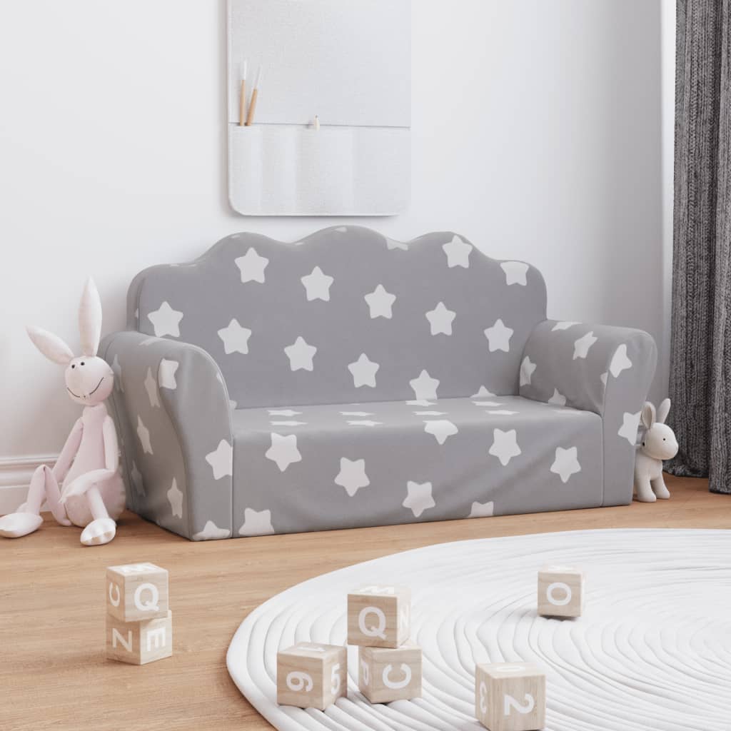 Kinderbank 2-zits met sterren zacht pluche lichtgrijs is nu te koop bij PeponiXL, paradijselijk wonen!