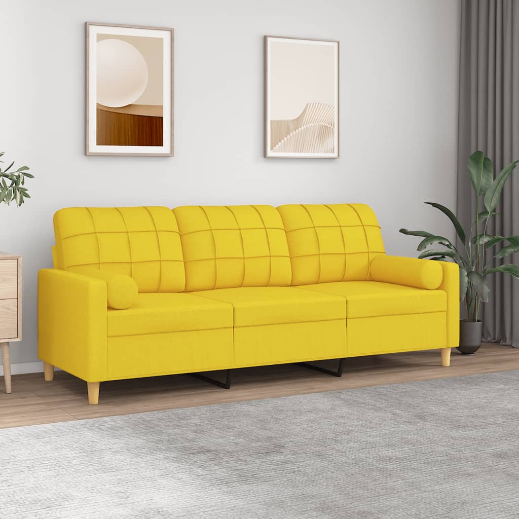 Driezitsbank met sierkussens 180 cm stof lichtgeel is nu te koop bij PeponiXL, paradijselijk wonen!