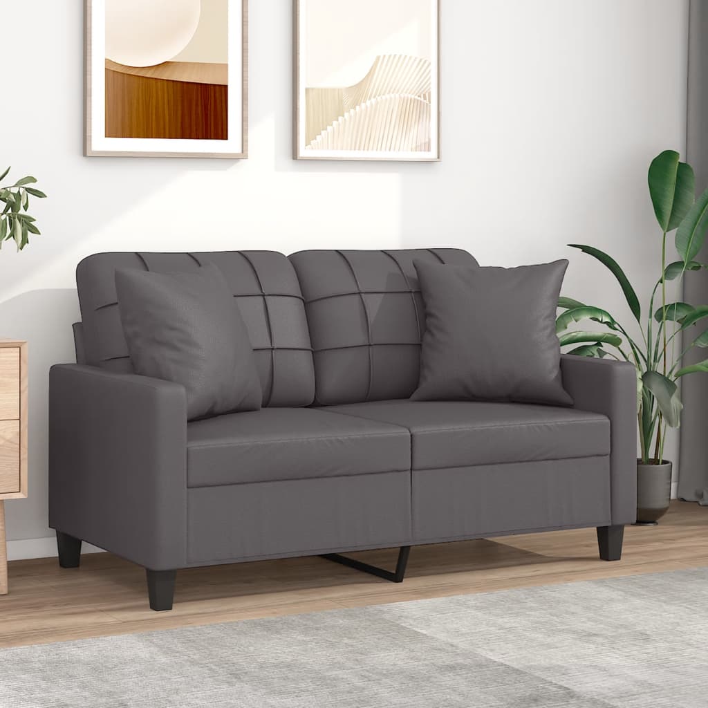 Tweezitsbank met sierkussens 120 cm kunstleer grijs is nu te koop bij PeponiXL, paradijselijk wonen!