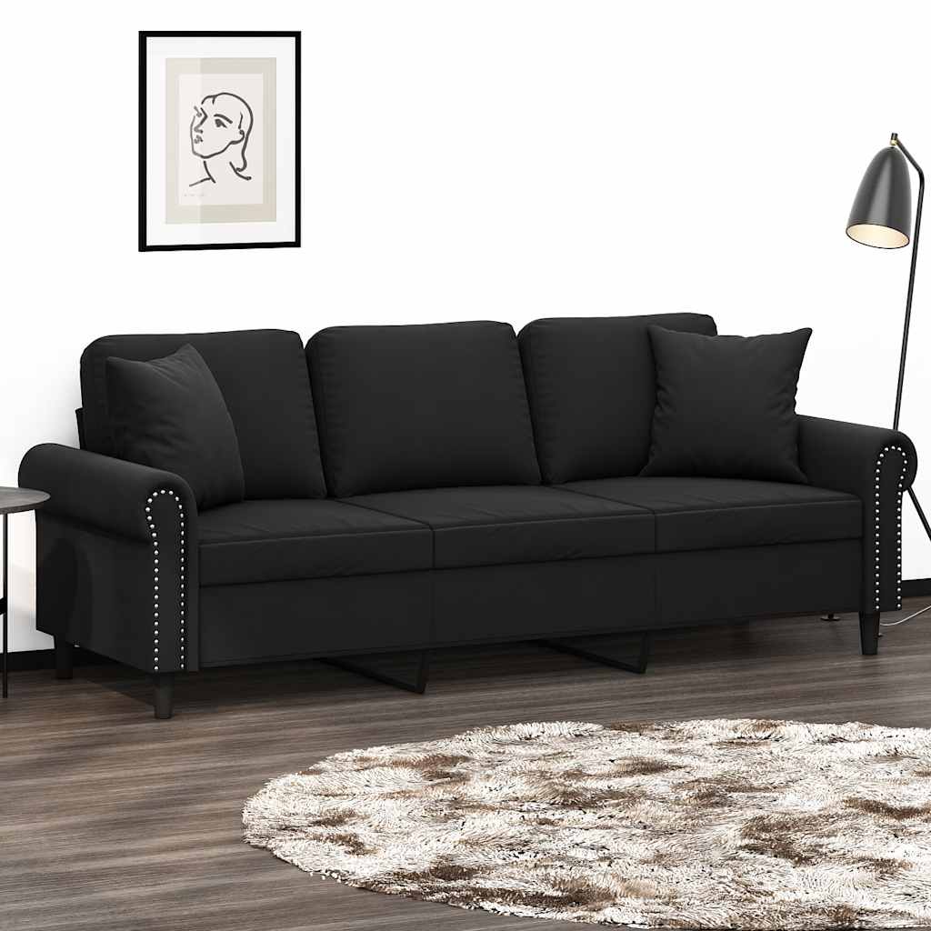 Driezitsbank met sierkussens 180 cm fluweel zwart is nu te koop bij PeponiXL, paradijselijk wonen!