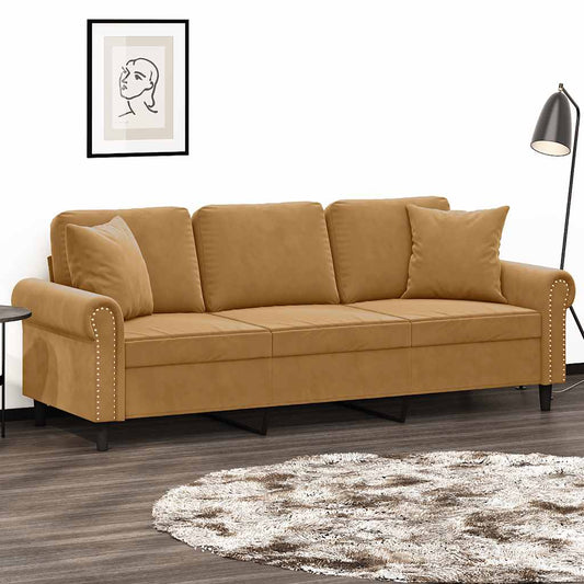 Driezitsbank met sierkussens 180 cm fluweel bruin is nu te koop bij PeponiXL, paradijselijk wonen!