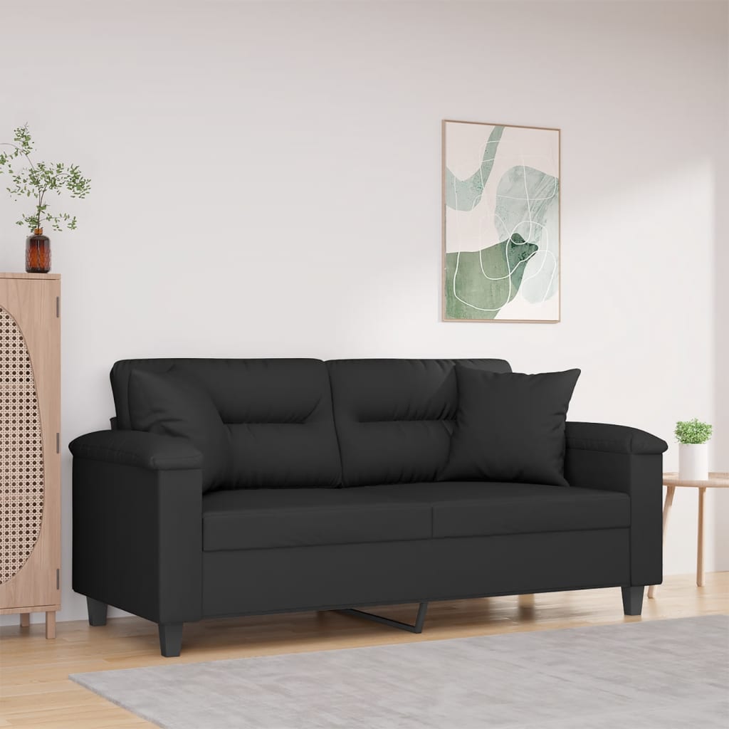 Tweezitsbank met kussens 140 cm microvezelstof zwart is nu te koop bij PeponiXL, paradijselijk wonen!