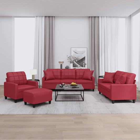 4-delige Loungeset met kussens kunstleer wijnrood is nu te koop bij PeponiXL, paradijselijk wonen!