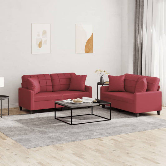 2-delige Loungeset met kussens kunstleer wijnrood is nu te koop bij PeponiXL, paradijselijk wonen!