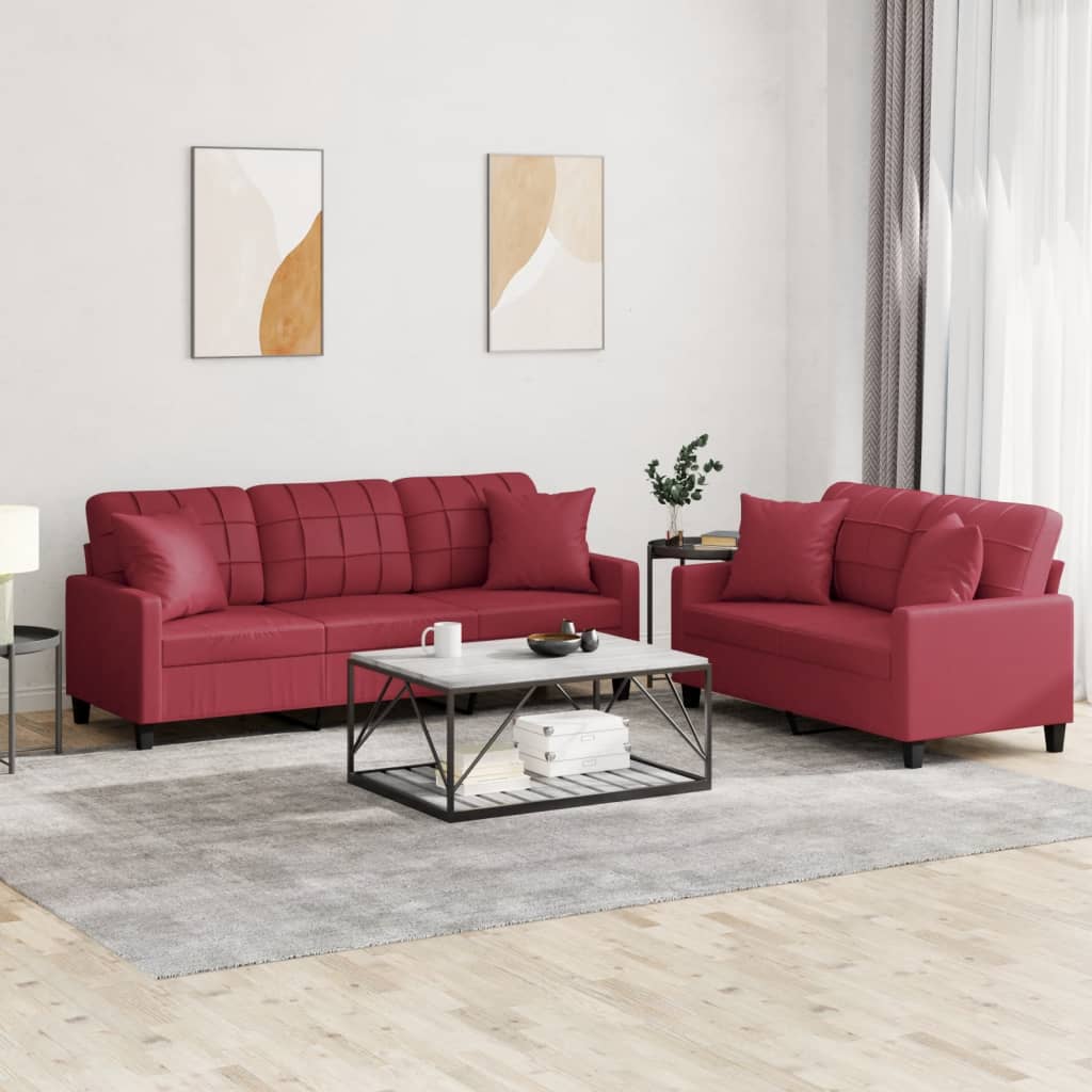 2-delige Loungeset met kussens kunstleer wijnrood is nu te koop bij PeponiXL, paradijselijk wonen!