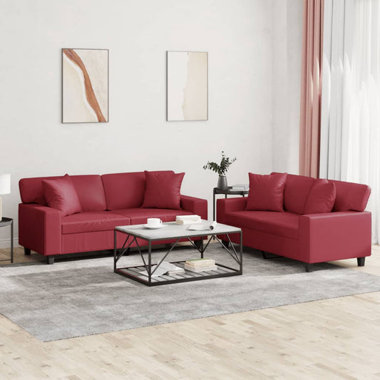 2-delige Loungeset met kussens kunstleer wijnrood is nu te koop bij PeponiXL, paradijselijk wonen!