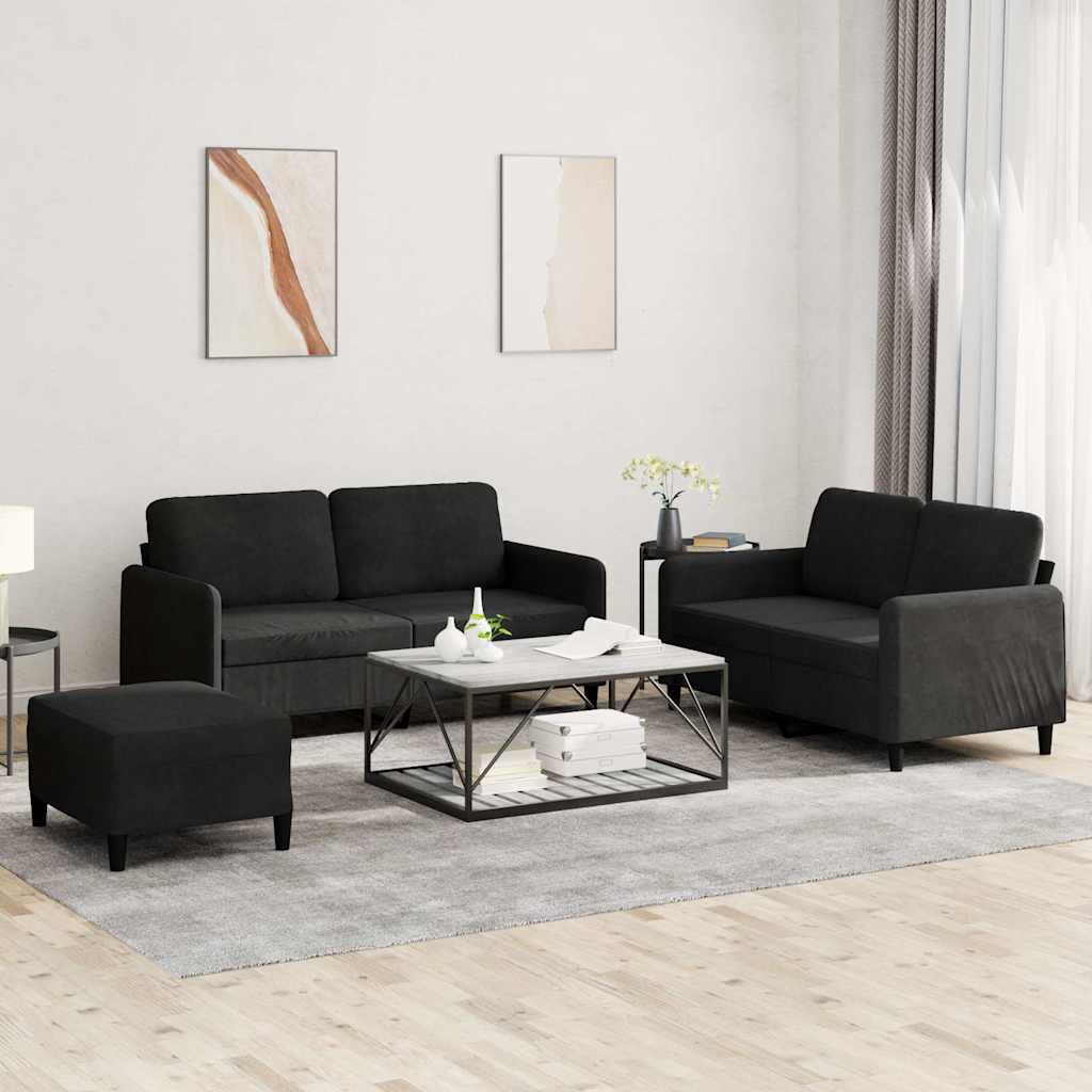 3-delige Loungeset fluweel zwart is nu te koop bij PeponiXL, paradijselijk wonen!