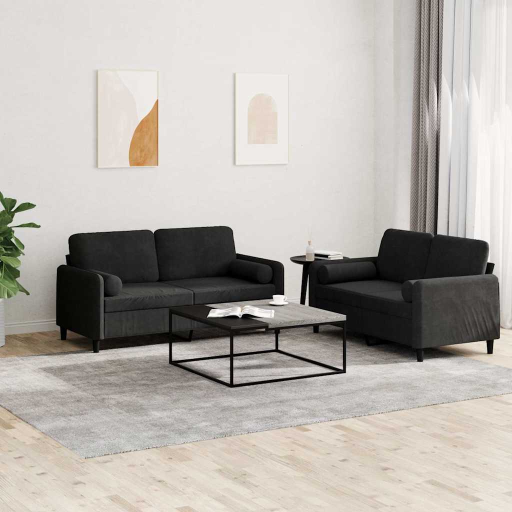 2-delige Loungeset met kussens fluweel zwart is nu te koop bij PeponiXL, paradijselijk wonen!