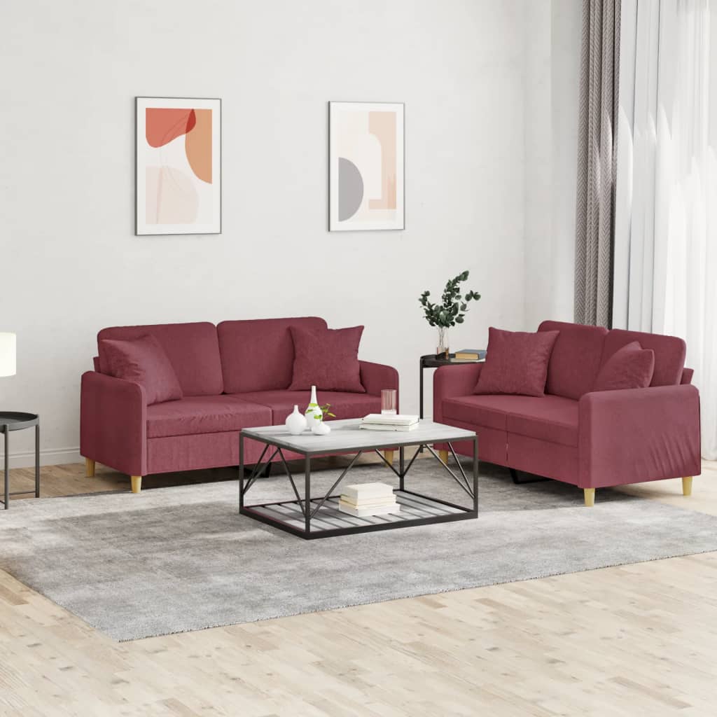 2-delige Loungeset met kussens stof wijnrood is nu te koop bij PeponiXL, paradijselijk wonen!