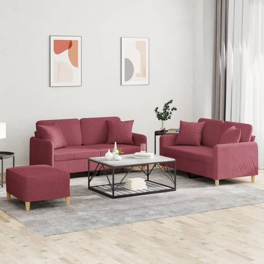 3-delige Loungeset met kussens stof wijnrood is nu te koop bij PeponiXL, paradijselijk wonen!