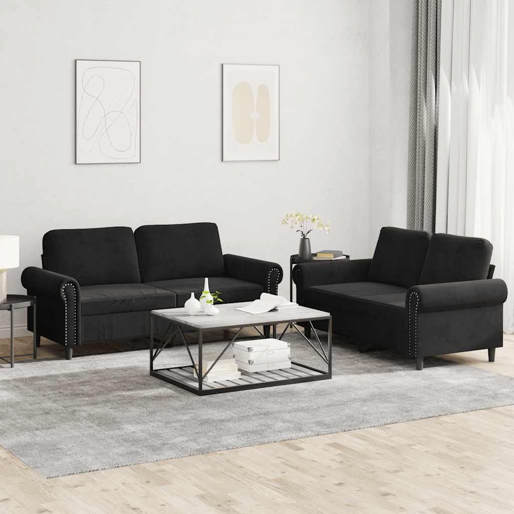 2-delige Loungeset met kussens fluweel zwart is nu te koop bij PeponiXL, paradijselijk wonen!