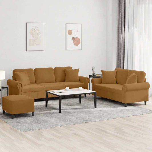3-delige Loungeset met kussens fluweel bruin is nu te koop bij PeponiXL, paradijselijk wonen!