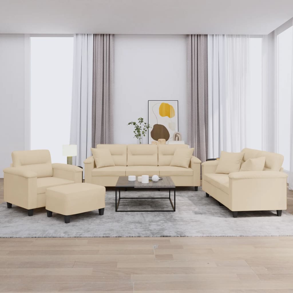 4-delige Loungeset met kussens microvezelstof crèmekleurig is nu te koop bij PeponiXL, paradijselijk wonen!